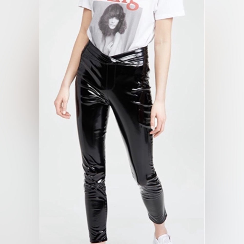 RtA Kyle Pants Wet Look Vegan Patent Leather in Bombette Black Faux Leather sz31